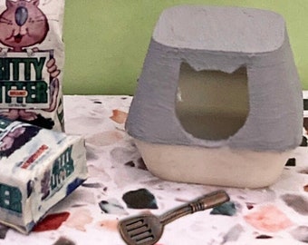 Dollhouse Cat Litter Box Set | Miniature Cat Litter Box | Dollhouse Cat Supplies | Miniature Pet Store | 1:12 Scale