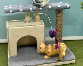 Dollhouse Cat Scratching Tree | Dollhouse Cat Condo | Miniature Cat Tree | Dollhouse Cat Post | Dollhouse Pet Supplies | 1:12 Scale