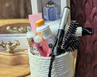 Dollhouse Hair Care Basket | Dollhouse Bathroom Accessories | Miniature Bathroom  | Dollhouse Shampoo | 1:12 Scale