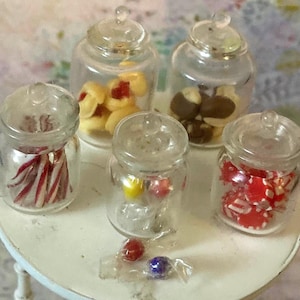 Dollhouse Candy in Glass Jars | Miniature Candies | Miniature Cookies in Jars | Dollhouse Candy Shop | Dollhouse Fudge | 1:12 scale