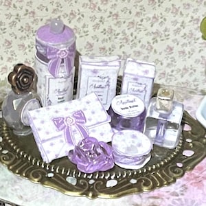 Dollhouse Lavender Bath luxury Tray | Miniature Bathroom Items | Dollhouse Makeup | Dollhouse Toiletries | Dollhouse Bathroom | 1:12 Scale