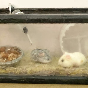 Hámster para casa de muñecas / Hámster miniatura en jaula / Mascotas para casa de muñecas / Mascotas en miniatura / Animales para casa de muñecas / Escala 1:12