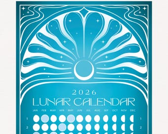 Kalendarz faz księżyca na rok 2026: Planer artystyczny astrologii cyklu księżycowego – Teal Blue Mirage