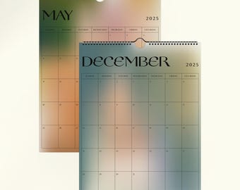 2025 Gradient Wall Calendar 8.5x11 Colorful Modern Elegant Organization High-Quality 12 Month Aesthetic Planner Gloss Finish No Holidays