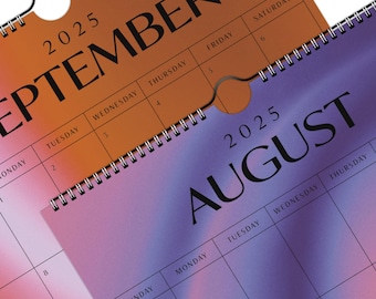 2025 Gradient Wall Calendar Aura Deep 8.5x11 Colorful Modern Elegant Organization High-Quality 12 Month Modern Aesthetic Planner Vertical