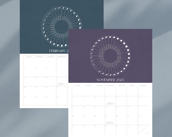 2025 Moon Calendar monthly wall 8.5x11 Colorful Modern Elegant Organization High-Quality 12 Month Modern Aesthetic Planner Vertical Spiral