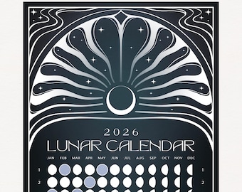 2026 Moon Phase Calendar: Lunar Calendar Cycle Astrology Art Planner - Black Velvet Night