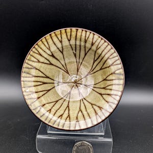 Jill Pryke Bowl Green Oatmeal like Glaze with Spirograph Like Pattern