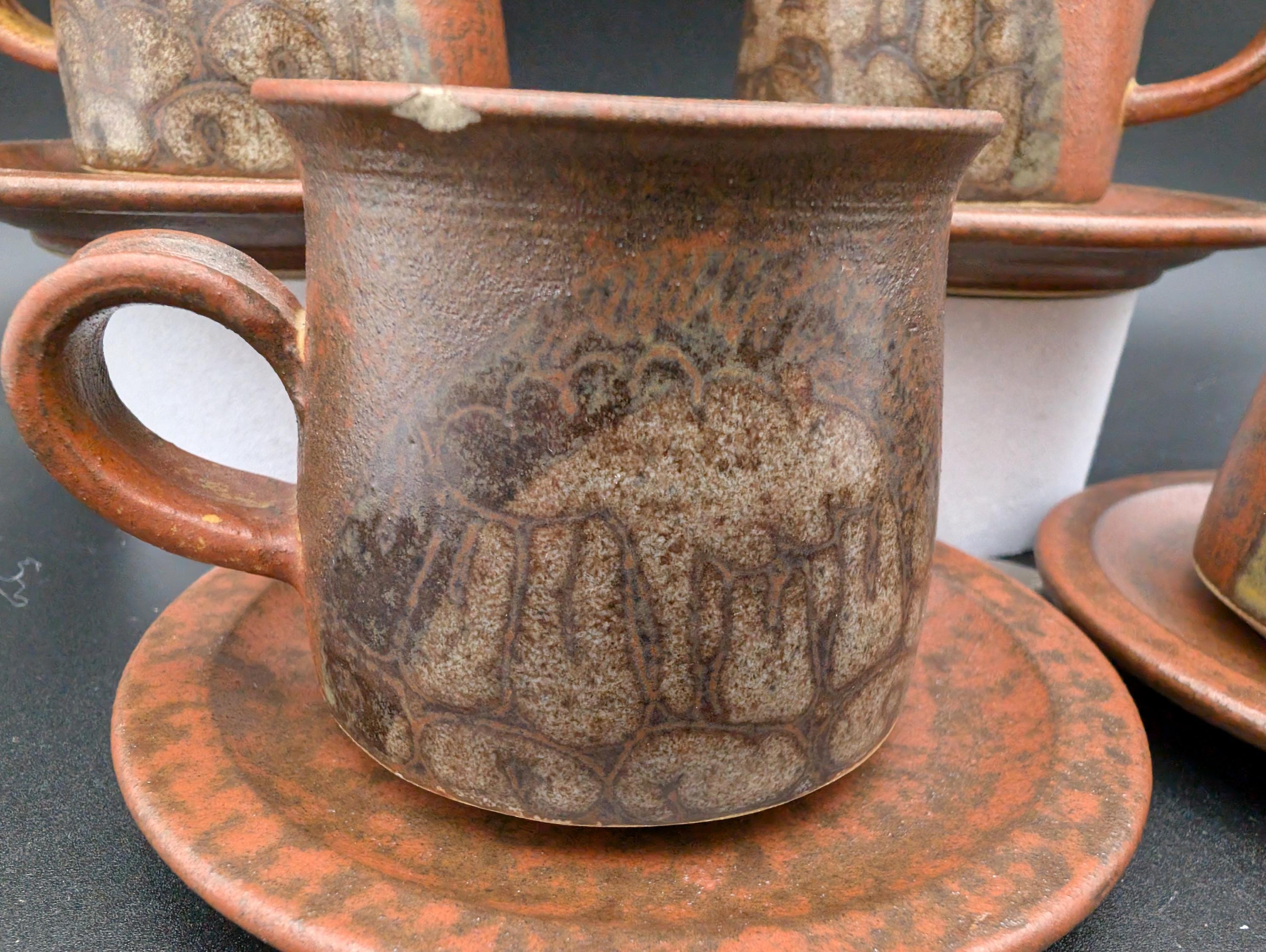 Diana Worthy Crich Pottery Cup & Side Plate: Russet Floral
