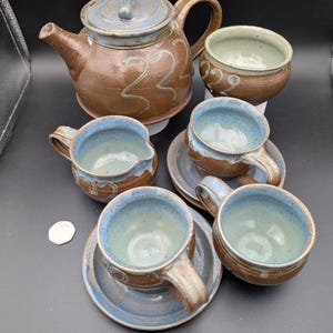 Studio Pottery teservis för tre personer