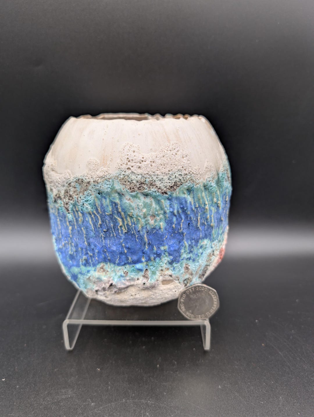 Studio Pottery Vase Blue White Textured Lava Style Glaze - Etsy