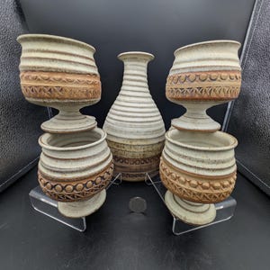 Broadstairs Pottery Decanter Goblets with Stripes and Impressed Bands
