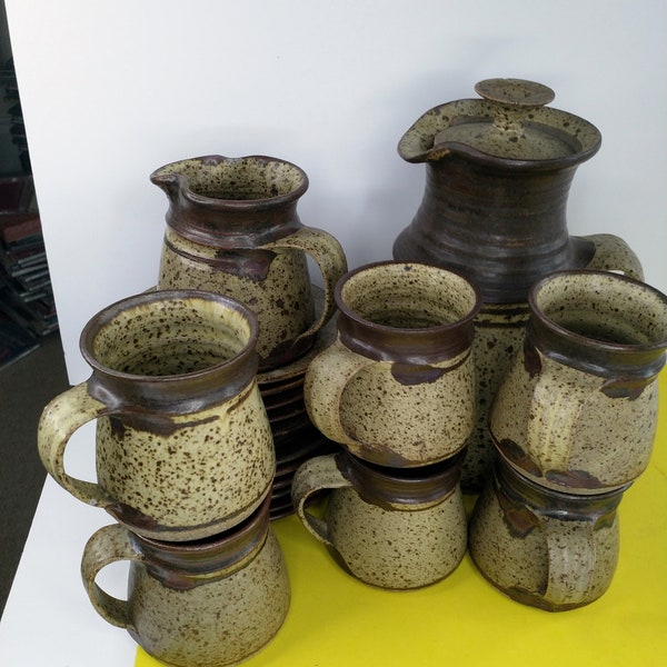 Hugh West Coffee Pot, Side Plates and Mugs