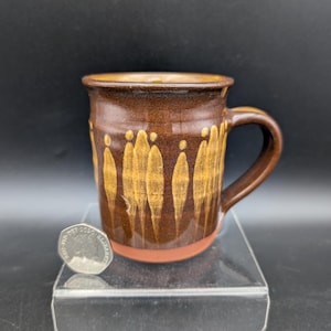 Chris Bayley Mug Slipware Yellow Lines on Brown