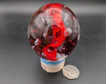 Teign Valley Glass Paperweight with Flower Like Petals Around Bubble