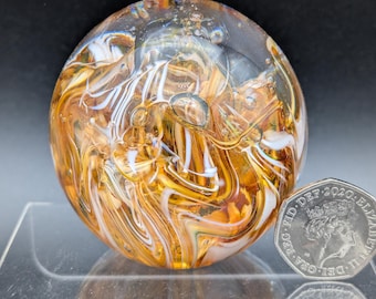 Presse-papiers en verre Selkirk, tourbillons orange et blancs avec bulles