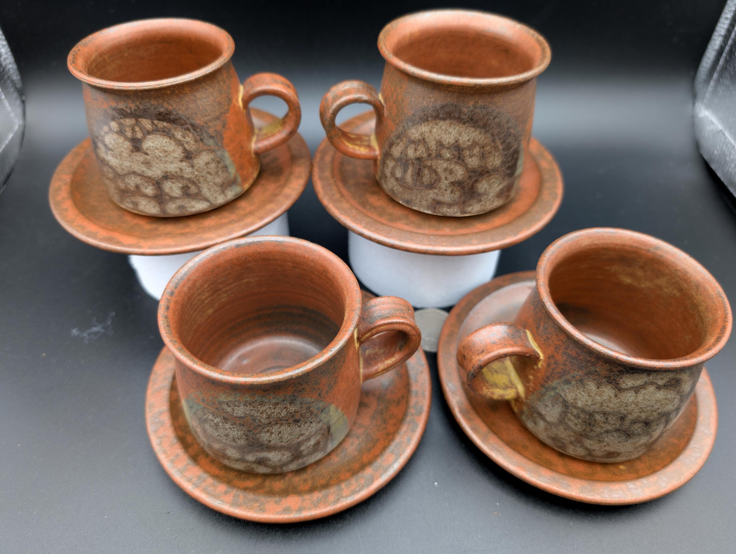 Diana Worthy Crich Pottery Cup & Side Plate: Russet Floral