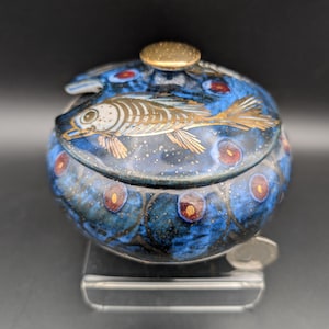 Selborne Pottery Condiment Preserve Pot with Gold Fish and Lid