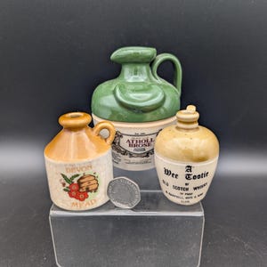 Buchan Portobello Advertising Jug in Stoneware with Two Other Miniature Kegs