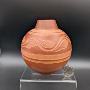 H Perez Globular Vase with Incised Decoration