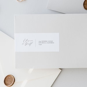 Modello di etichetta per indirizzo stampabile con carattere calligrafico, adesivo avvolgente minimalista per indirizzamento di buste