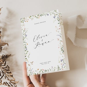 Floral Wedding Program Template Modern Order of Service Modern Simple Wedding Timeline Booklet Instant Download