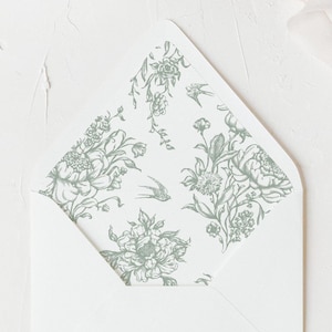 Sjabloon afdrukbare envelop, vintage bloemen saliegroen bruiloft envelopvoering, IA7, euroflap, vierkante flap, 6,5 vierkant, A6