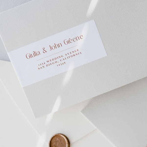 Printable Address Label Template, Modern Terracotta Wrap Around Sticker for Envelope Addressing