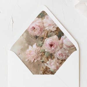 Vintage Rose Umschlag Liner Vorlage, druckbare Rose Fine Art Hochzeit Umschlag Liner, IA7, Euro Klappe, quadratische Klappe, 6,5 quadratisch, A6