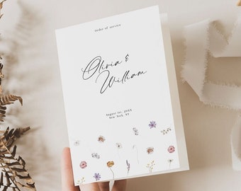 Floral Wedding Program Template, Modern Order of Service, Modern Wedding Ceremony Booklet, Instant Download