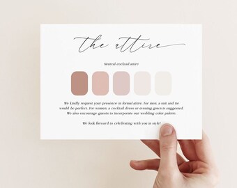 Printable Wedding Attire Card Template, Guest Dress Code Insert card, Wedding Guest Dress Code Card, Wedding Color Palette, Edit in Corjl