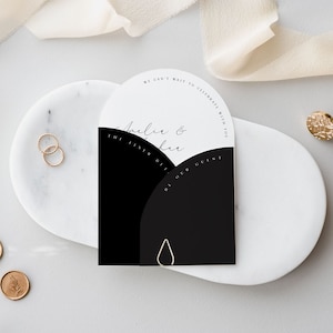 Conjunto de plantillas de invitación de boda de medio arco en blanco y negro