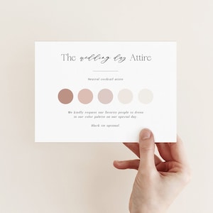 Hochzeitskleidung Card Vorlage Download, Gast-Dresscode-Einlegekarte Corjl, Hochzeitsgast-Dresscode-Karte, Hochzeitsfarbpalette