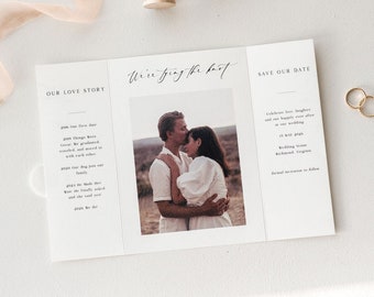 Gatefold Save the Date Invitation Template with Your own Photo, Trifold Save our Date Announcement Template, Folded Invite, Edit with Corjl