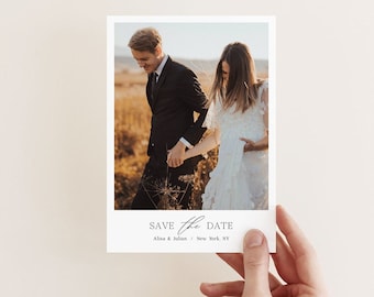 Sjabloon foto-save-the-date met kalligrafielettertype, doe-het-zelf-verlovingsfoto-save the dates, sjabloon voor datum opslaan met foto's