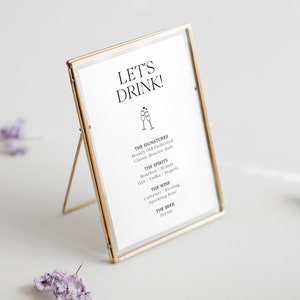 Minimalist Wedding Bar Menu Template, Editable Printable Wedding Let's Drink Sign Template, DIY Modern Minimal Bar Sign