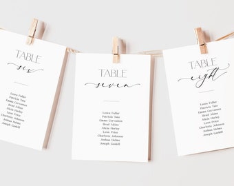 Minimalist Table Plan Card Templates with Calligraphy Font, Seating Chart Cards, Editable and Printable