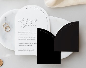 Half Arch Wedding Invitation Template Suite in Black and White, Black Wedding Invitation Bundle, Half Arch Boho, Instant Download