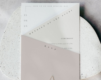 Modern wedding invitation template suite with geometric shapes, Minimalist unique beige and blush invite bundle, Editable Instant download