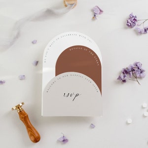Printable Arch Wedding Invitation Template Suite in Terracotta, Burnt Orange Wedding Bundle with QR Code, Edit in Corjl