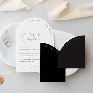 Half Arch Wedding Invitation Template Suite in Black and White, Black Wedding Invitation Bundle, Half Arch Boho, Instant Download