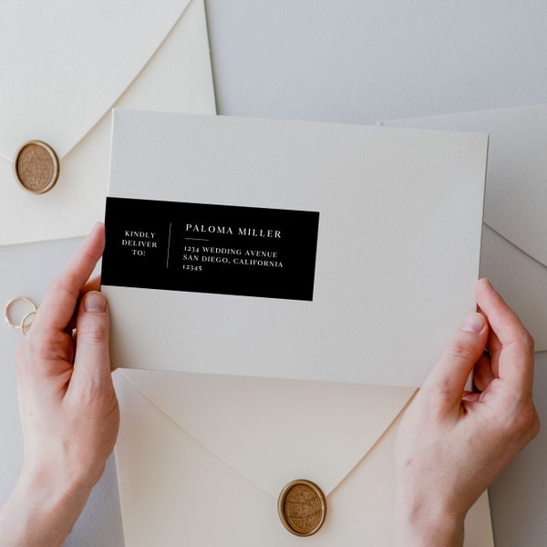 Printable Address Label Template, Black Wrap Around Sticker for Envelope Addressing