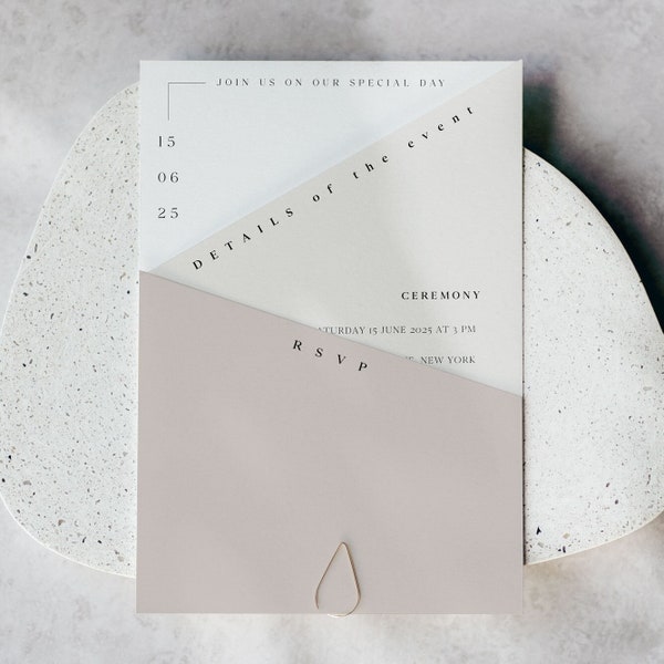 Suite de modèles d’invitation de mariage moderne avec des formes géométriques, ensemble d’invitations minimaliste unique beige et blush, téléchargement instantané modifiable