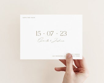 Minimalist save the date invitation template, Elegant printable marriage announcement invite, Modern save our date template with gold font