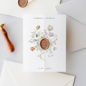 Floral Gatefold Wedding Invitation Template with QR code