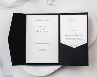 Printable Pocketfold Wedding Invitation Template Suite, Minimalist wedding invite bundle, DIY editable invite set, Instant download