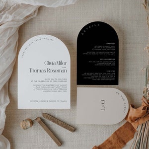 Arched Wedding Invitation Template Suite, DIY Black & Beige Wedding Set