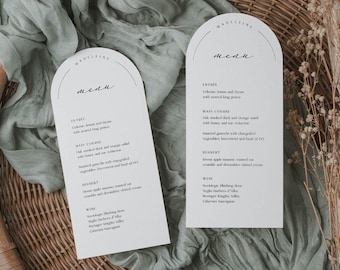 Printable Arch Menu Template with Guest Name, Boho Curved Wedding Menu, Elegant Table Menu Card, Edit in Corjl