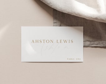 Printable Wedding Place Card Template, Minimalist Seating Card for Table Setting, Gold Font Wedding Table Card, Editable Name Card