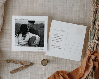 Save The Date Postcard Invitation Template with photo, Modern Mailable Wedding Announcement, Minimalist Square Save our Date, Edit in Corjl